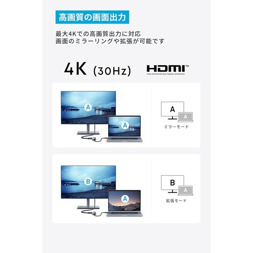 ANKER　USB-C　ハブ(5-in-1　PD対応)　グレー　1個 端子部分が強調されたトップビューのハブ，滑らかなグレーの表面。
