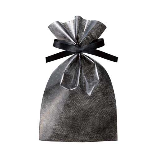 ソフトバッグクリア 2穴リボン巾着 S2 黒画像