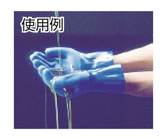塩化ビニール手袋 まとめ買い 簡易包装耐油ビニロ-ブ1Pk（袋）=10双入 ブルー Lサイズ パッケージの前面がはっきりと見える状態、シンプルな白背景にブルーの手袋が配置されている。