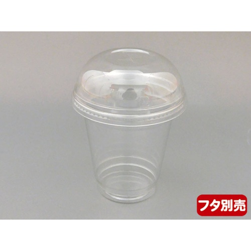 中央化学 プラコップ PETカップ R96-370L 無地 透明なプラスチックカップが数個重ねられた側面が見える状態