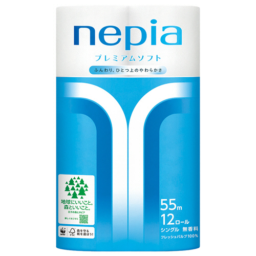 ﾈﾋﾟｱ ﾌﾟﾚﾐｱﾑｿﾌﾄ ﾄｲﾚｯﾄﾛｰﾙ ｼﾝｸﾞﾙ 55m 無香料 1ﾊﾟｯｸ(12ﾛｰﾙ)画像