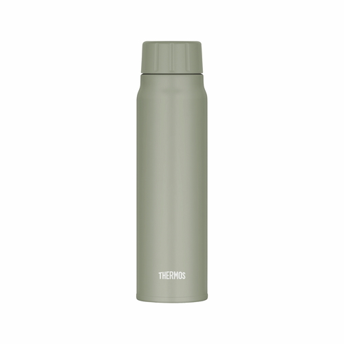サーモス　水筒　500ml　炭酸飲料ボトル　保冷　スクリュー　カーキ スクリューキャップが付いたカーキ色のボトルが正面から見える状態