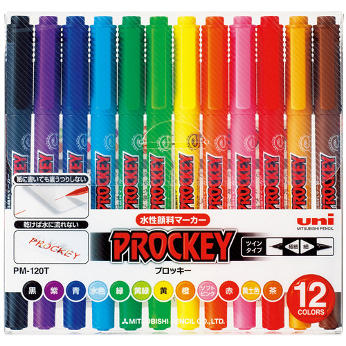 水性ﾏｰｶｰ ﾌﾟﾛｯｷｰ 細字丸芯+極細 12色(各色1本) 1ﾊﾟｯｸ