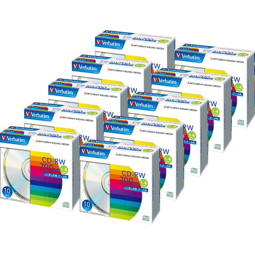 ﾃﾞｰﾀ用CD-RW 700MB 4倍速 ﾌﾞﾗﾝﾄﾞｼﾙﾊﾞｰ 5mmｽﾘﾑｹｰｽ 1箱(100枚:10枚x10個)