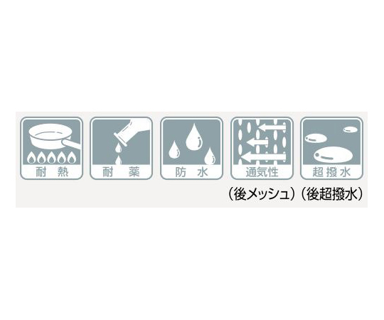 センシア®エプロン ノースリーブ 後メッシュタイプ ひもタイプ ブルー 後ろにメッシュのデザインが施された青いエプロンが前面に掛けられた状態。