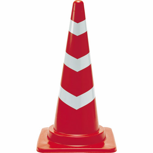 反射ﾃｰﾌﾟ付安全ｺｰﾝ 幅380mm×高さ700mm ﾚｯﾄﾞ ﾃｰﾌﾟ3段 1本画像