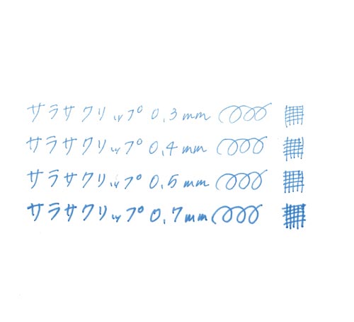 サラサクリップ 0.5mm ペールブルー クリップ本体の色合いがはっきりと映し出された横向きの状態