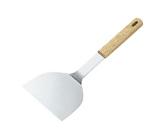 105x265mm へら(ステンレス製/天然木柄) 金属部分が光沢を持ち、木柄の質感が強調された横向きのへら