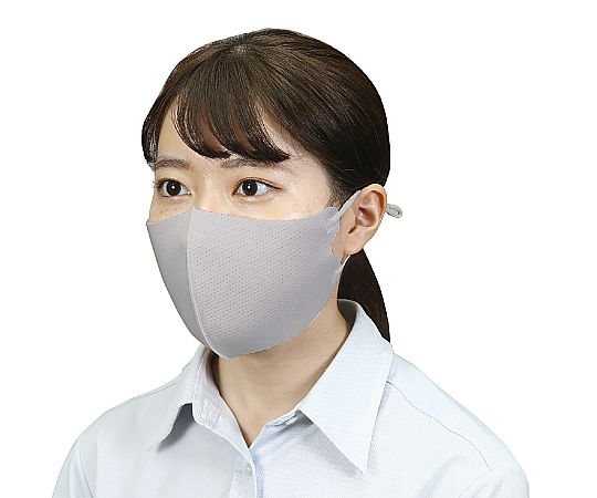 アーテックエアマスク　大人用フリーサイズ　2枚入　ライトグレー 包装されたマスクが両面から見える状態、上部にフィルター交換口が確認できる