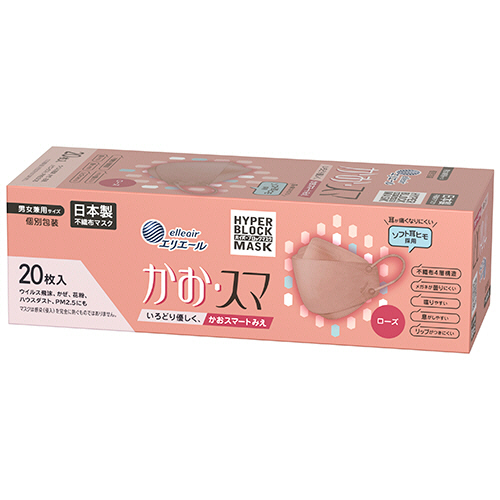 ｴﾘｴｰﾙ ﾊｲﾊﾟｰﾌﾞﾛｯｸﾏｽｸ かお･ｽﾏ ﾛｰｽﾞ 1箱(20枚)画像