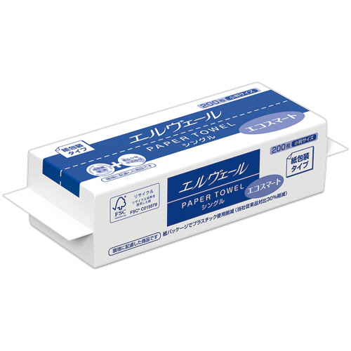 ｴﾙｳﾞｪｰﾙ ﾍﾟｰﾊﾟｰﾀｵﾙ ｴｺｽﾏｰﾄ(紙包装) 小判 200枚 1ﾊﾟｯｸ画像