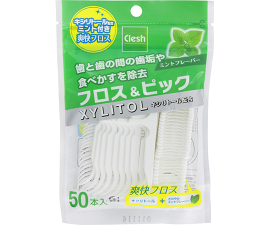 Clesh　キシリトール　フロス＆ピック　ミント　50本画像