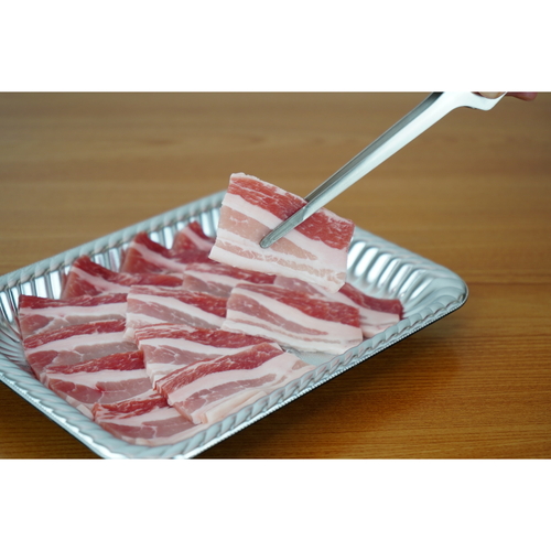 味覚探訪　韓国　焼肉トング 全体が光沢のあるシルバーで、クランプ部分が開いた状態