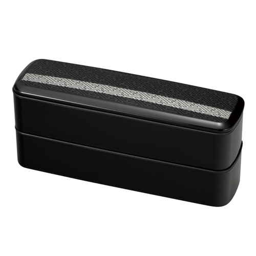 弁当箱　スリムランチ　L　紗綾紋様　黒　クリーンコート加工画像