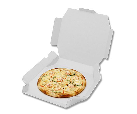 HEIKO N ピザ箱 LL 白 10枚 平らな状態で整然と並べられた白いパッケージ