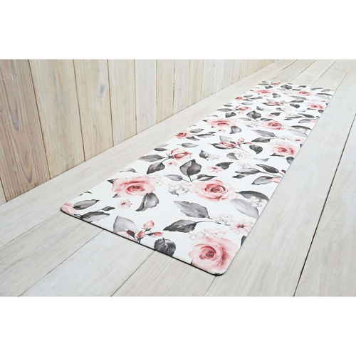 キッチンマット　拭ける　180cm　PVCキッチンマット　45×180cm　ドローレス 滑らかな表面とシンプルなデザインが際立つキッチンマットが横向きに置かれている様子