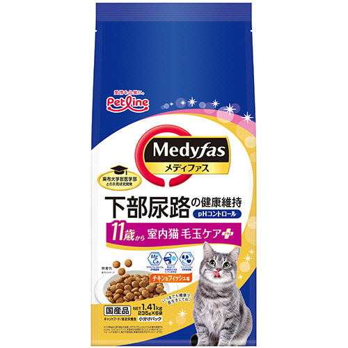 ﾒﾃﾞｨﾌｧｽ 室内猫 毛玉ｹｱﾌﾟﾗｽ 11歳から ﾁｷﾝ&ﾌｨｯｼｭ味 (235g×6袋) 1ﾊﾟｯｸ画像