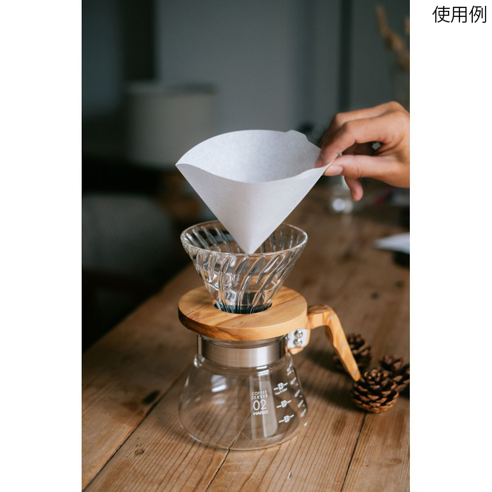 V60用ペーパーフィルター 02W 1ケース（100枚×5箱入） パッケージが整然と重ねられた状態で、正面からの視認性が高い