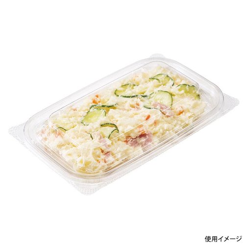 惣菜容器 バイオ リデュー 295B リスパック [バラ販売] 透明な容器に盛り付けられたカラフルな惣菜が並ぶ様子