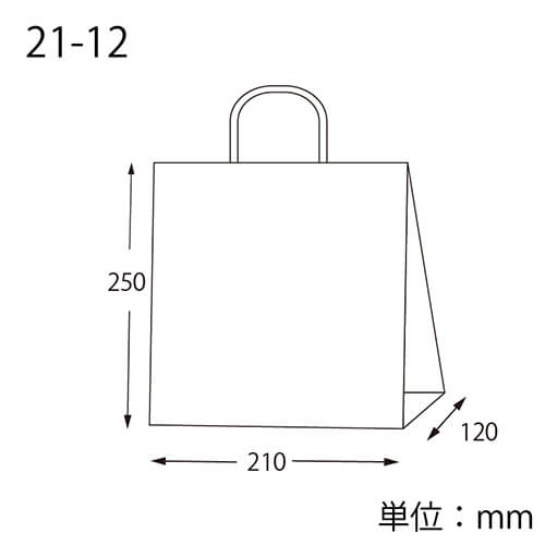 手提げ紙袋（ピンドット 黒・丸紐・幅210×マチ120×高さ250mm） 正面を向いて自立している黒地に小さな白いドット柄の袋で、丸紐のハンドルが上に垂れている様子