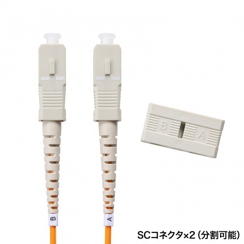 メガネ型光ファイバケーブル　SC×2-SC×2　5m　マルチモード50μm　1本 ケーブルが折りたたまれた状態で、コネクタ部分が見えるアングル