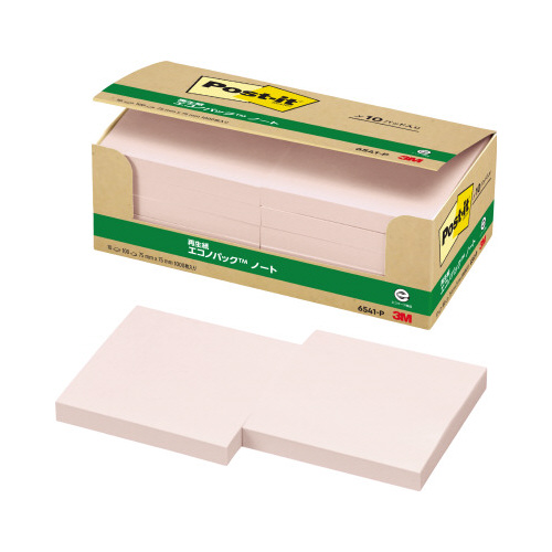 ポストイット　再生紙ノート７５×７５　ピンク１０冊画像