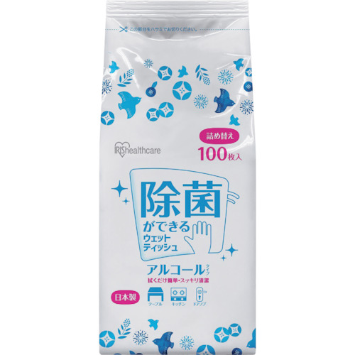 ＩＲＩＳ　２８８６５２　除菌ができるウエットティッシュ　詰め替え用　アルコールタイプ　１００枚画像