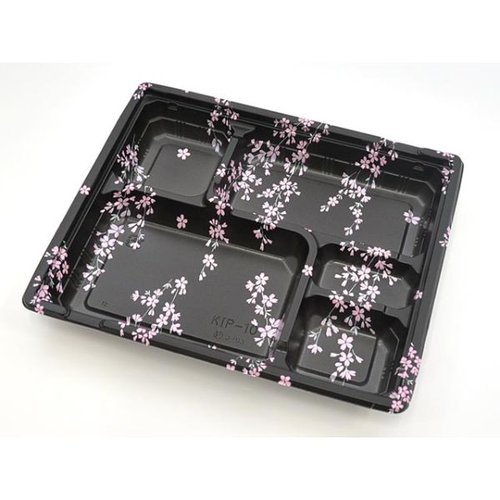弁当容器 KIP-10 枝垂桜 セット ケーピープラテック 美しい桜模様の弁当容器が並ぶ様子