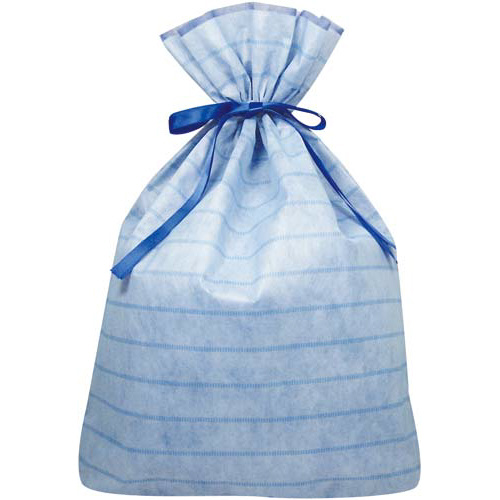 不織布巾着袋（底マチ付）ボーダーブルーＬＬ　１０枚画像