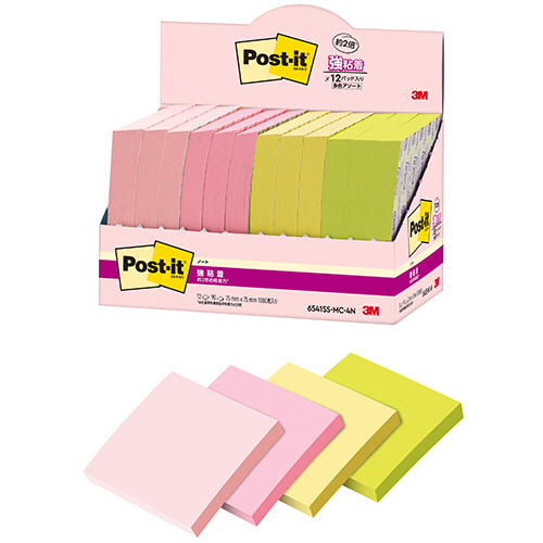 ﾎﾟｽﾄ･ｲｯﾄ 強粘着ﾉｰﾄ ﾏﾙﾁｶﾗｰ4 75×75mm 4色 1ﾊﾟｯｸ(12冊)画像