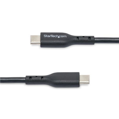 USB-C充電ケーブル　Type　C(オス)-Type　C(オス)　3m　ブラック　1本 艶やかなブラックのケーブルがまっすぐに伸びている様子