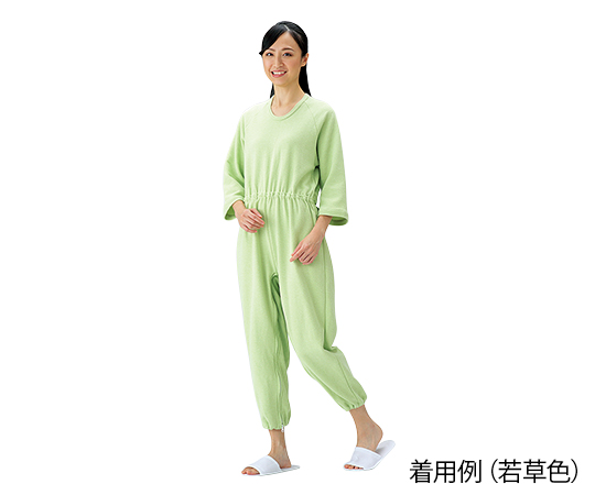 介護寝巻 （つなぎタイプ） 若草色／L画像
