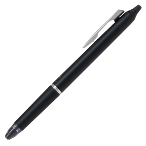 ゲルインキボールペンフリクションボールノックゾーン　細字0.7mm　黒(軸色オールタイムブラック)　1本 先端が見える角度で撮影された、滑らかなデザインのペン。
