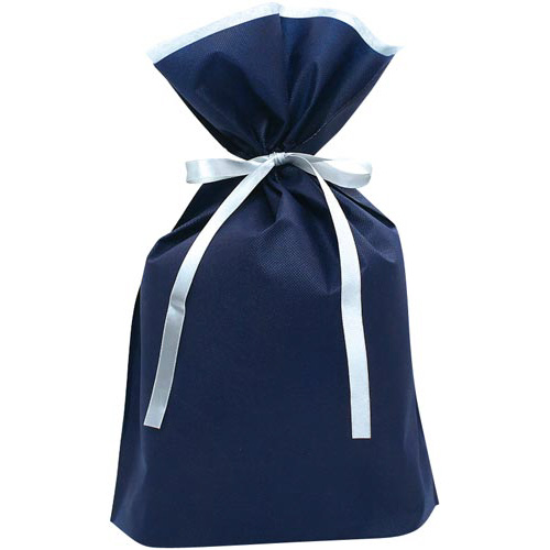 不織布巾着バッグ底マチ付ネイビー　Ｍ　１０枚入画像
