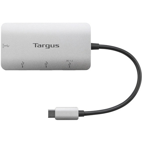 USB-C　マルチポートハブ　100W　PDパススルー充電対応　シルバー　1個 光沢のあるシルバーの本体が前面に見える、対照的なポートが配置されたマルチポートハブ