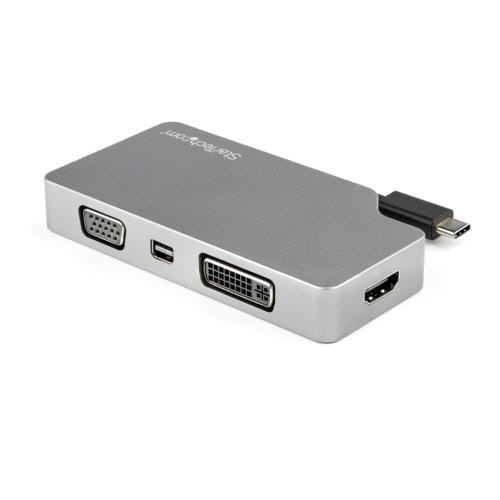4in1　USB　Type-C接続マルチディスプレイアダプタ　スペースグレー　1個 スリムなデザインのマルチディスプレイアダプタが横向きに配置されている様子