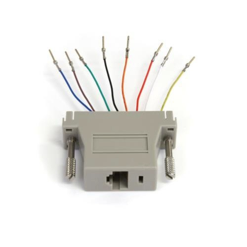DB25-RJ45　モジュラーアダプター　1個 白い背景に置かれた、接続端子が見えるアダプターの上面