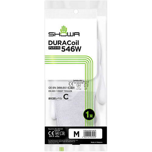 耐切創背抜き手袋 ﾃﾞｭﾗｺｲﾙ 546W M ﾎﾜｲﾄ 1双