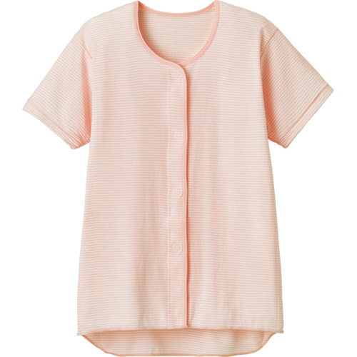 ﾌﾟﾗｽﾊｰﾄ ﾜﾝﾀｯﾁ肌着 前開き 半袖 婦人用 L ﾋﾟﾝｸﾎﾞｰﾀﾞｰ 1枚画像