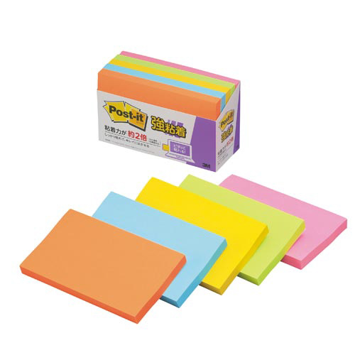 ポストイット　強粘着　７５×１２７ネオン混色　５冊画像