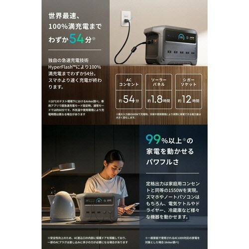 ポータブル電源 ANKER Solix C1000 Gen2 1024Wh ダークグレー 1台 充電ポートやディスプレイが見える側面の様子