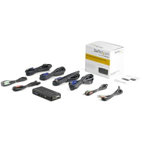4ポートUSB接続KVMスイッチ　ブラック　1台 ブラックのKVMスイッチが上向きに置かれ、側面にポートが見える状態