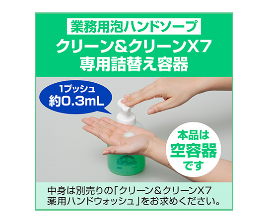 【空容器】クリーン＆クリーンX7薬用ハンドウォッシュ用 つめかえ空容器 容量500mL 業務用 1ケース（12本入） 透明なプラスチック容器が正面から映っている状態