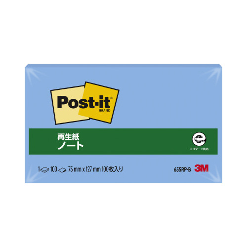 ポストイット　再生紙　ノート７５×１２７　青画像