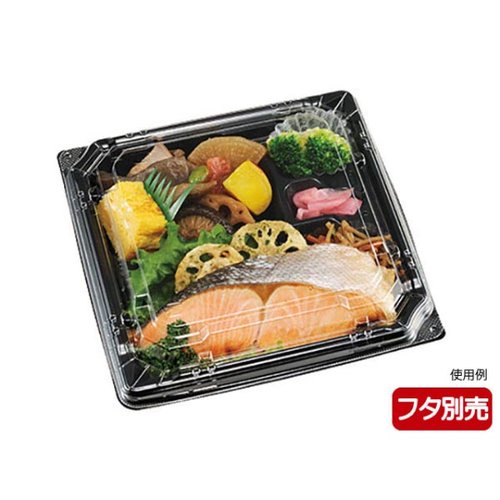 弁当容器 カチ楽19-19-1 黒 本体 エフピコチューパ 真上から見た黒い弁当容器が整然と並んでいる様子
