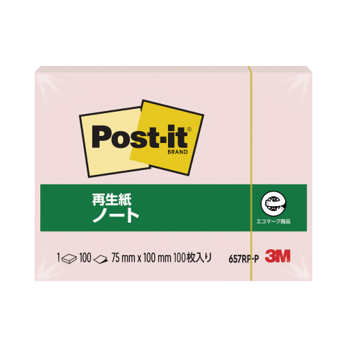 ポストイット　再生紙ノート７５×１００　ピンク１冊画像