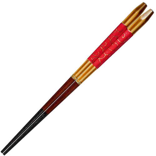 箸 21cm プレミアムアイ ジャパニーズペーパーライン 野分蔦 すべり止め 和紙 漆 木製 天然木 レッド画像