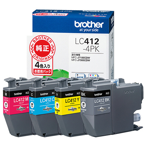 ｲﾝｸｶｰﾄﾘｯｼﾞ 4色ﾊﾟｯｸ LC412-4PK 1箱(4個:各色1個)画像