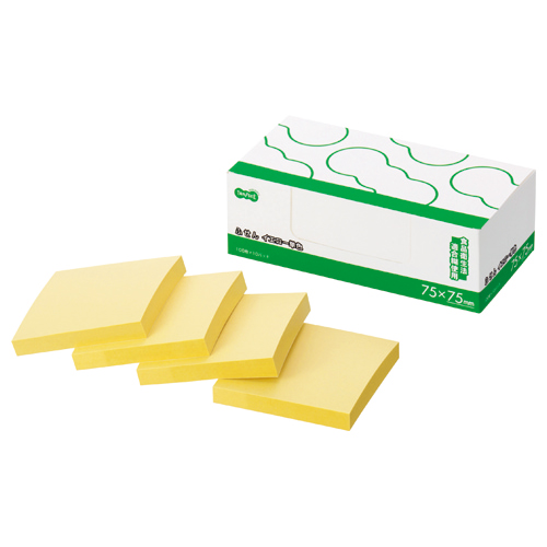 ふせん ﾉｰﾄ正方形 75×75mm ｲｴﾛｰ 1ﾊﾟｯｸ(10冊)画像