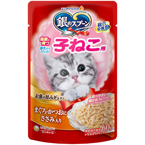 銀のｽﾌﾟｰﾝ ﾊﾟｳﾁ(ｳｪｯﾄ) 健康子猫 まぐろかつおにささみ 60g 1ｾｯﾄ(16ﾊﾟｯｸ)画像